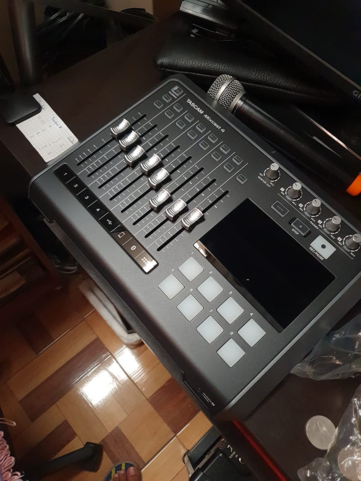 TASCAM Mixcast 4 Podcast Streaming Mixer, Recorder, and USB Audio Interface — Four XLR/TRS Mic Inputs, Touch Screen and Editing Software Included customer photo 2