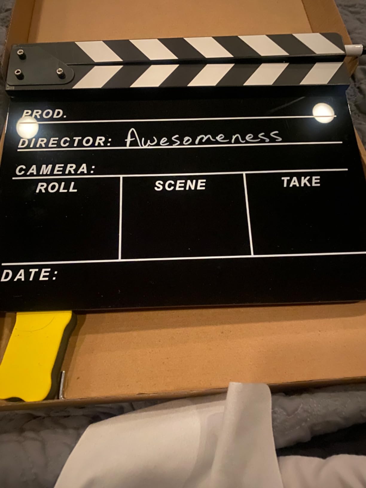 Directors Clapboard for Film, Hollywood Movie Clapper Board | Cut Action Scene Film Slate Clapboard with Magnetic Blackboard Eraser, Two Custom Pens, Cleaning Cloth and Hex Wrench customer photo 1