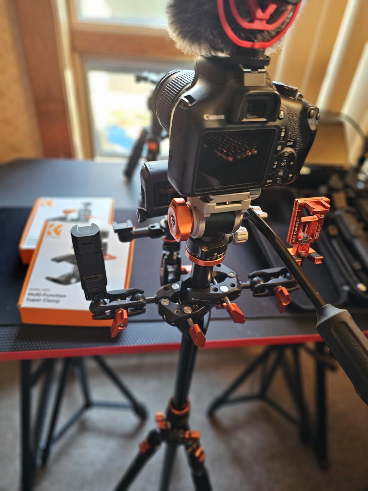 K&F CONCEPT 90''/230cm Horizontal Fluid Head Camera Tripod | Heavy Duty Overhead Shooting Video Tripods, Center Column, Detachable Monopod, for Indoor and Outdoor Use T254A7+FH-03 customer photo 2