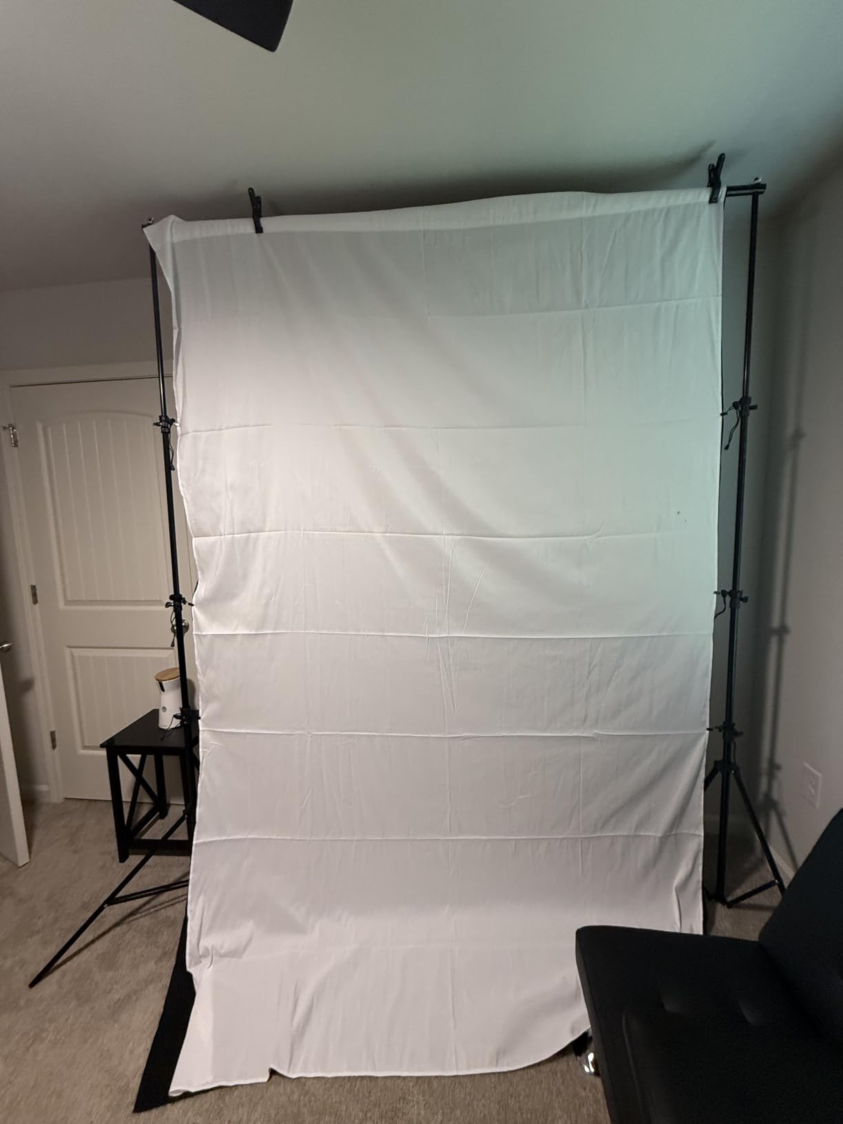 SLOW DOLPHIN 10 x 8.5 ft Photography Photo Video Studio Background Stand Support Kit with Muslin Backdrop (White Black), 5500K 85W LED Blub, Umbrella Lighting Kit for Studio, Portrait, Video Shooting customer photo 1