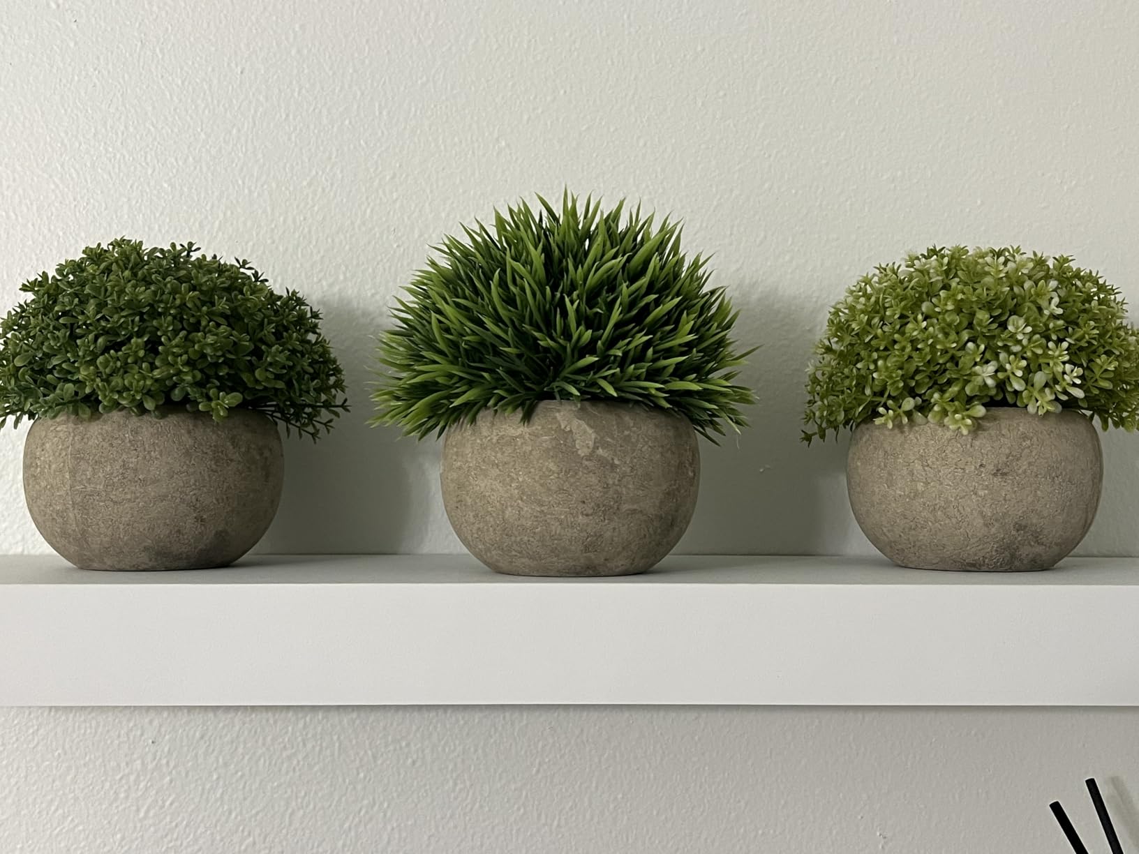 Opps Artificial Plastic Mini Plants Unique Fake Fresh Green Grass Flower in Gray Pot for Home Décor – Set of 3 customer photo 1