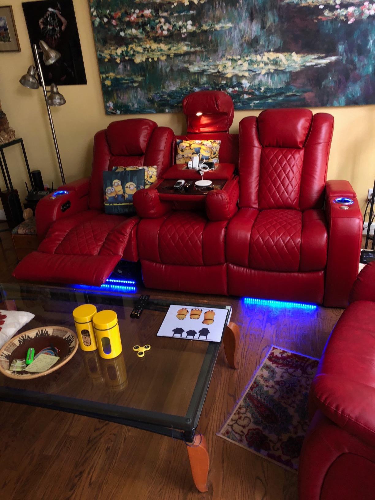 Seatcraft Anthem Home Theater Seating Black Sofa with Fold Down Table customer photo 1