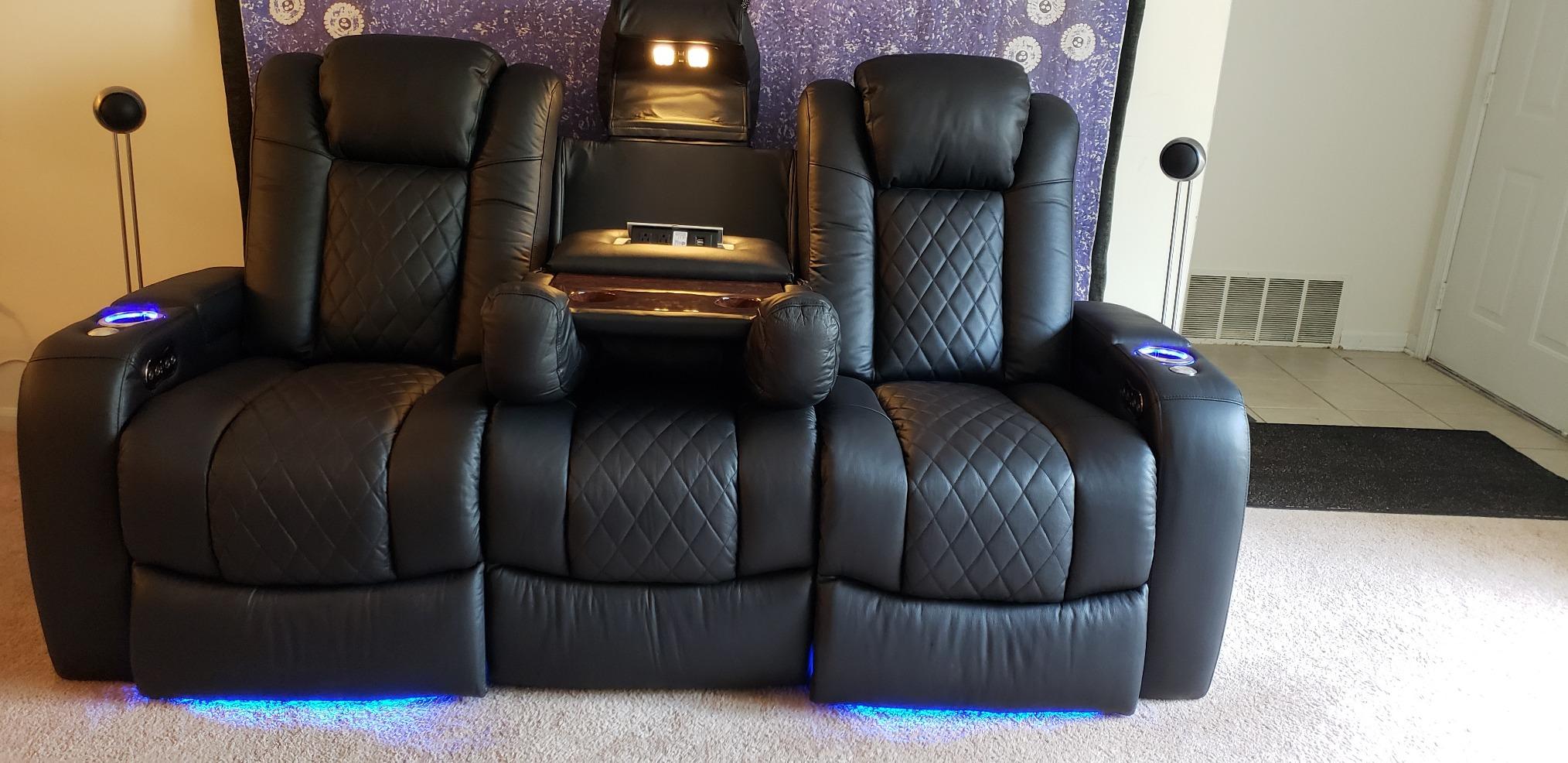 Seatcraft Anthem Home Theater Seating Black Sofa with Fold Down Table customer photo 2