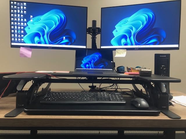 VIVO 36 inch Height Adjustable Stand Up Desk Converter, V Series, Quick Sit to Stand Tabletop Dual Monitor Riser Workstation, Black, DESK-V000V customer photo 1