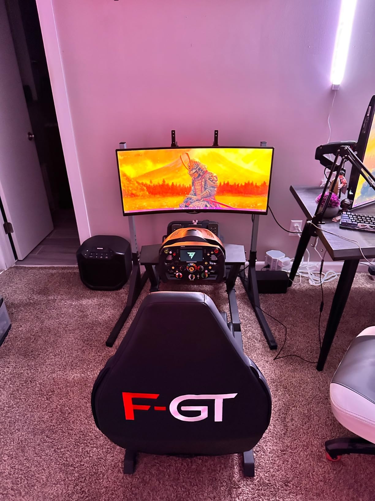 Next Level Racing F-GT Racing Simulator Cockpit. Formula and GT racing simulator cockpit compatible with Thrustmaster, Fanatec, Moza Racing on PC, Xbox and PS customer photo 1