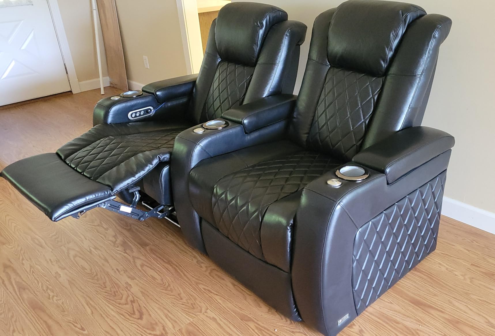 Valencia Tuscany Home Theater Seat - Nappa Leather Power Recliner with Cool Gel Memory Foam, USB-C/USB-A Charging, RGB LED Lights, Adjustable Lumbar & Headrest (Row of 3, Black) customer photo 1