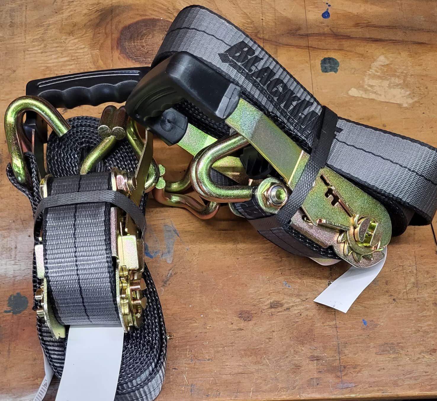 US Cargo Control Blackline Ratchet Straps Heavy Duty (2-Pack), 2 Inch x 18 Foot Black Ratchet Straps with Double J Hooks, 13,000 LBS Break Strength, Heavy Duty Tie Downs for Trucks and Trailers customer photo 1