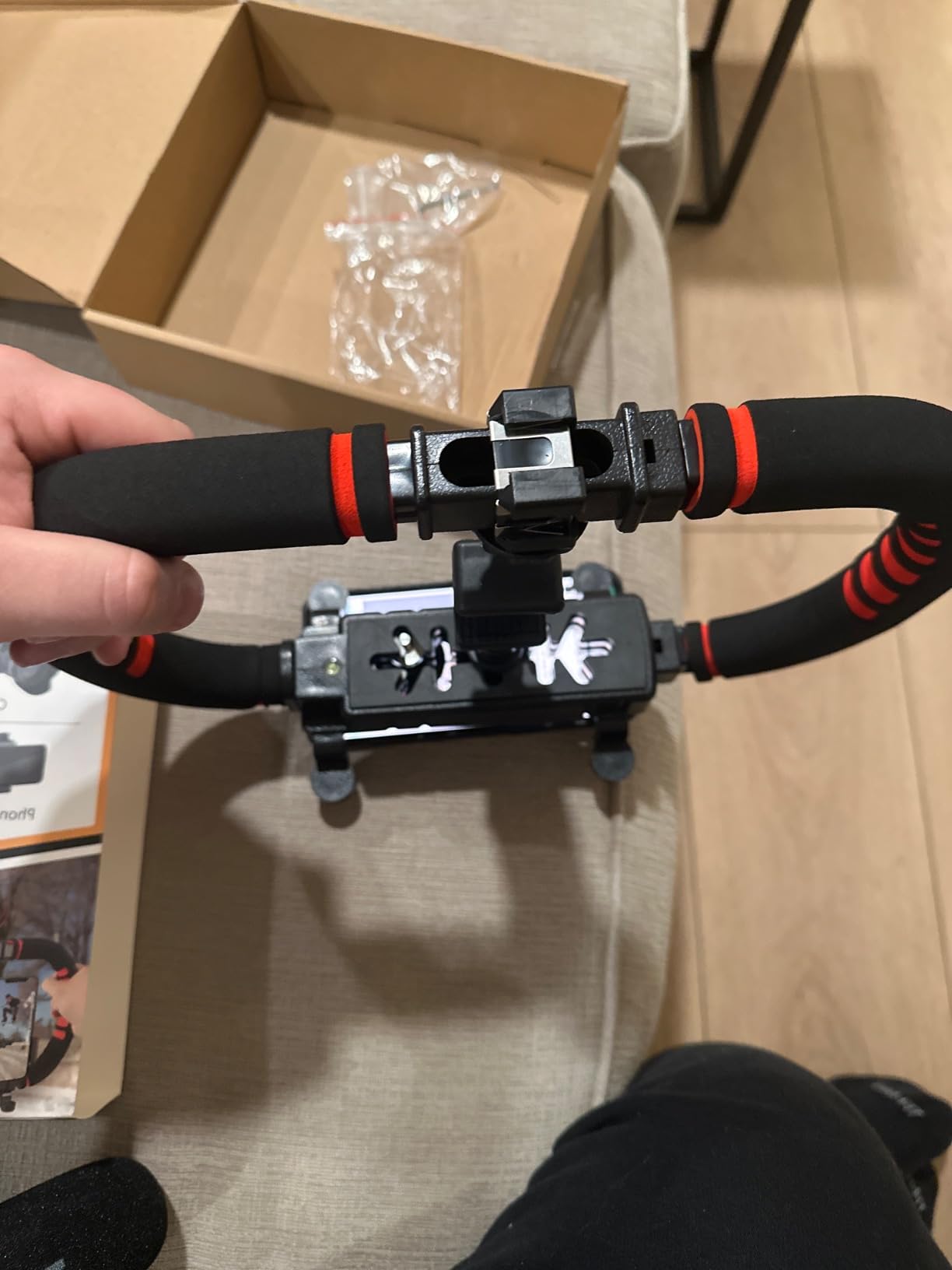 Zeadio Handheld Camera Stabilizer, U-Shaped Video Rig Handle Grip with 3 Cold Shoe Mounts & 1/4'' Screw, Compatible with DSLR Camcorder Action Camera Smartphone etc customer photo 1