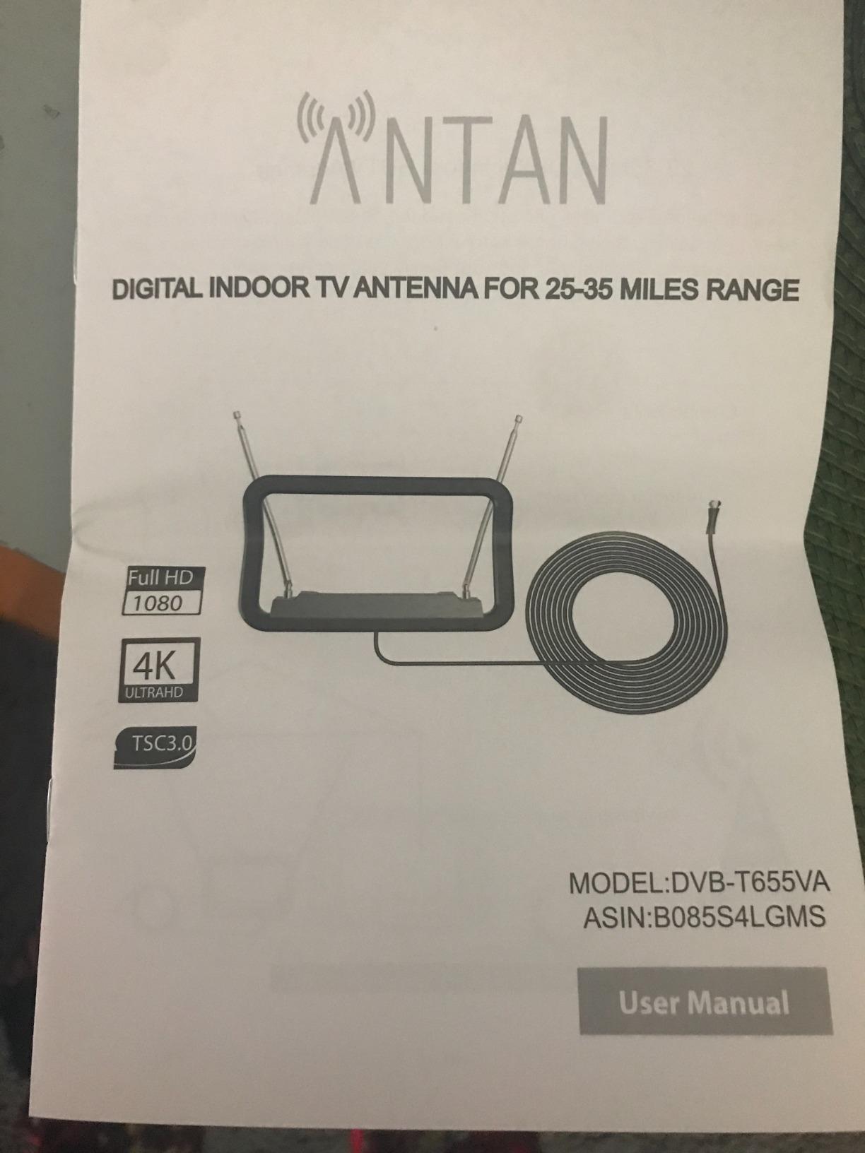 ANTAN DVB-T655VA Indoor TV Antenna 25-35 Miles Range -Support 8K 4K 1080P UHF VHF Freeview Channels with Longer 10ft Coaxial Cable, Black customer photo 1