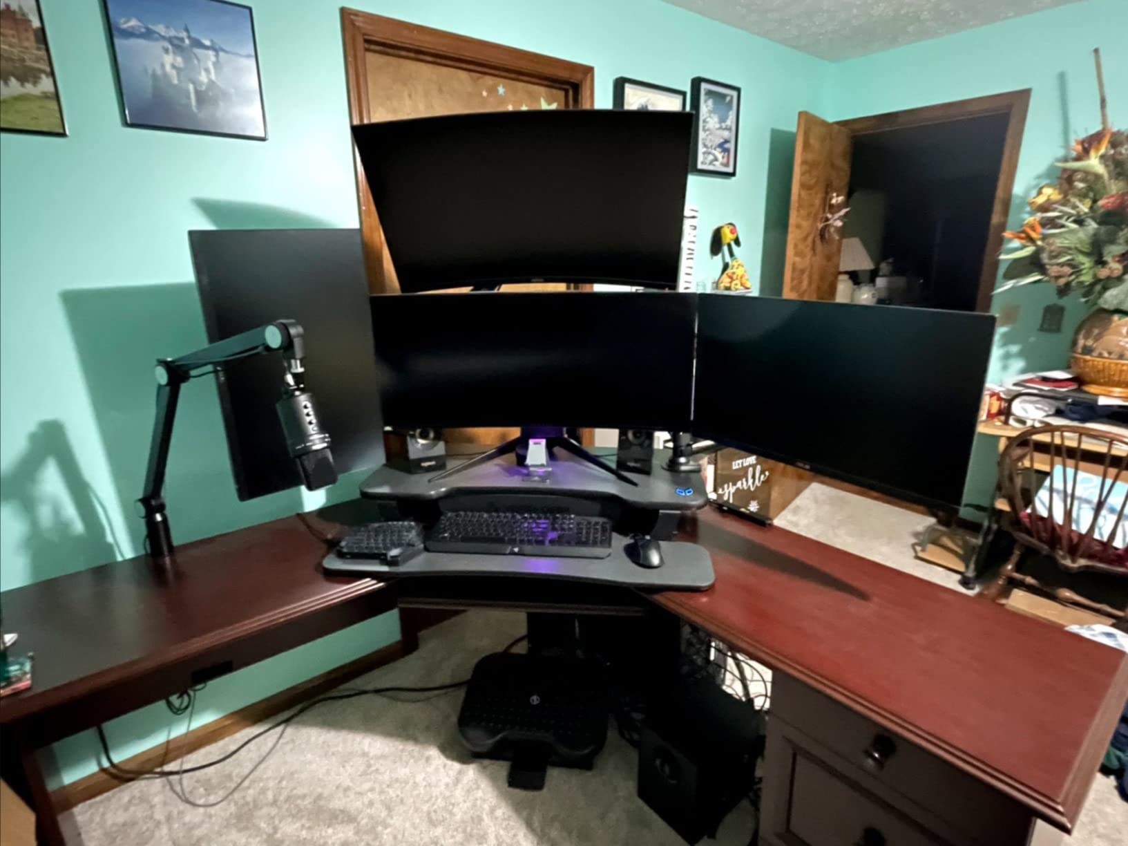 VERSADESK PowerPro 40 Inch Electric Standing Desk Converter – Push-Button Height Adjustable Sit to Stand Desk Riser for Triple Monitors & Laptop – Motorized Desktop Workstation with Wide Keyboard Tray customer photo 2