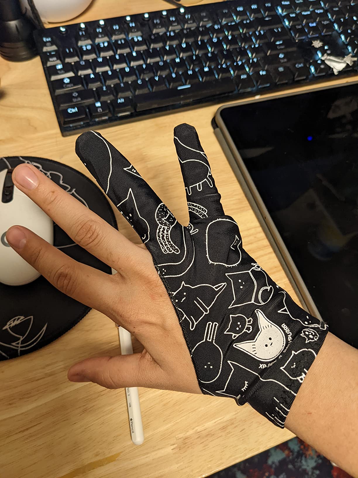XPPen Digital Drawing Glove - Two-Finger Artist Glove with Cute Cat Print, Suitable for Right and Left Hand customer photo 2