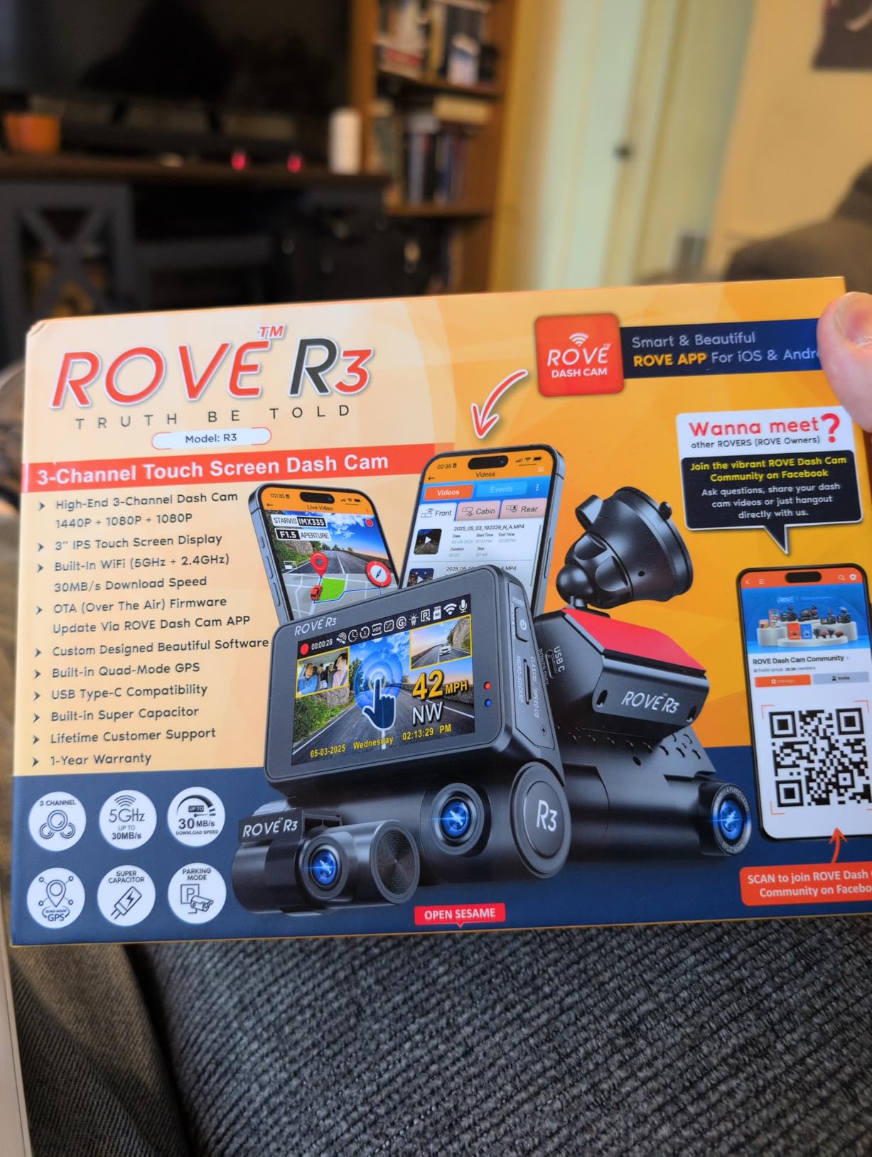 ROVE R3 3 Channel Dash Cam Front and Rear with Cabin, 3in IPS Touch Screen customer photo 1