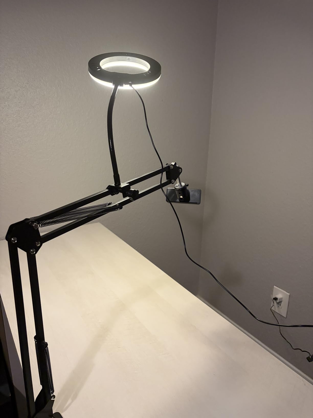 Overhead Camera Mount with Ring Light, Flexible Articulating Phone Arm Stand Compatible with iPhone, Logitech Webcam, Desk Tripod for YouTube Live Stream Cooking Nail Video Recording customer photo 2