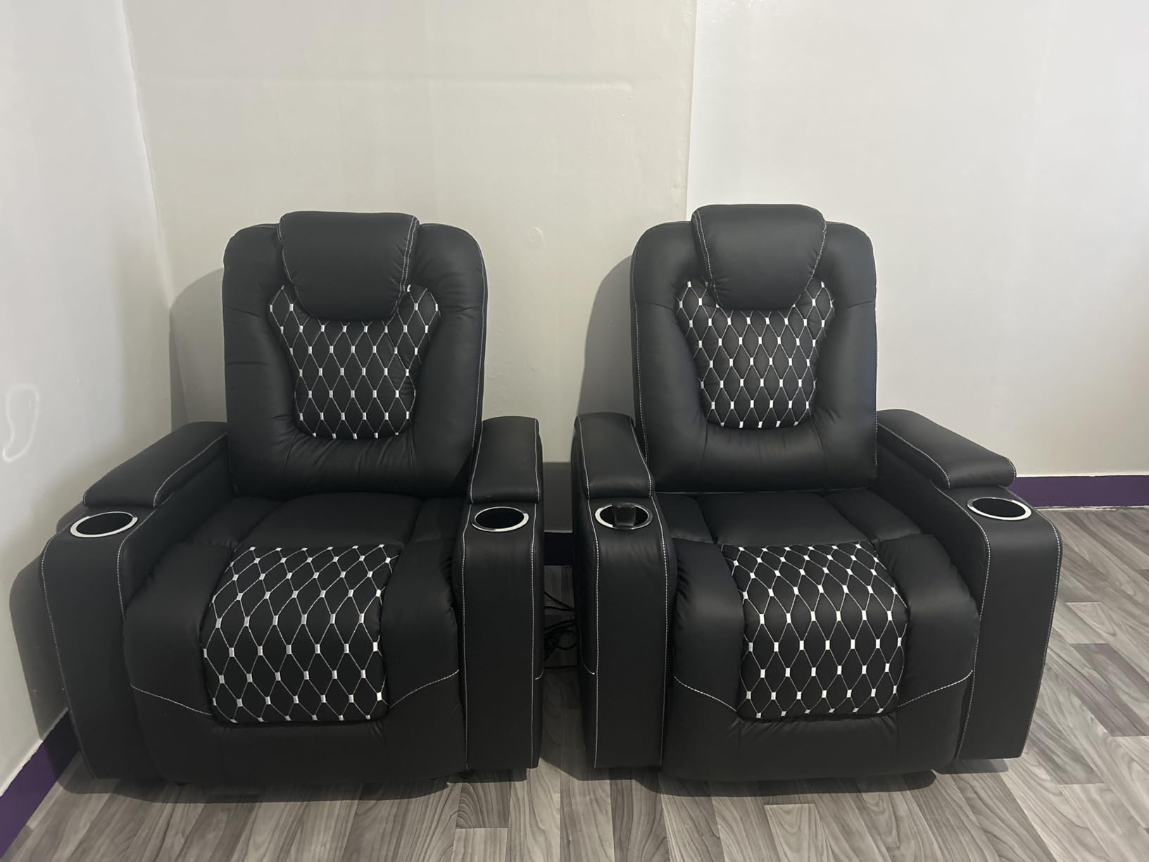 ANJ Power Recliner Chair Set of 3, Electric Soft Faux Leather Reclining Home Faux Theater Seating - USB Ports, Cup Holders, Hidden Arm Storage Movie & Media Room Chairs (Black) customer photo 2