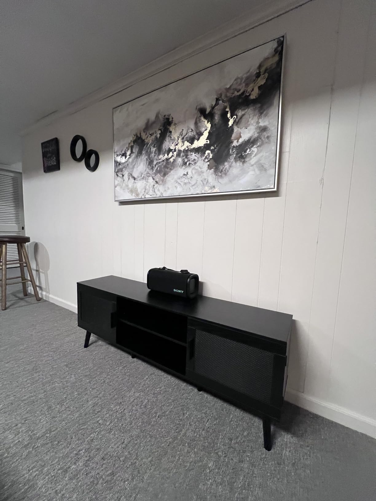 SUPERJARE Boho TV Stand for 65 Inch TV, Entertainment Center with Adjustable Shelf, Rattan TV Console with 2 Cabinets, Media Console, Solid Wood Feet, 4 Cord Holes, for Living Room - Natural customer photo 1
