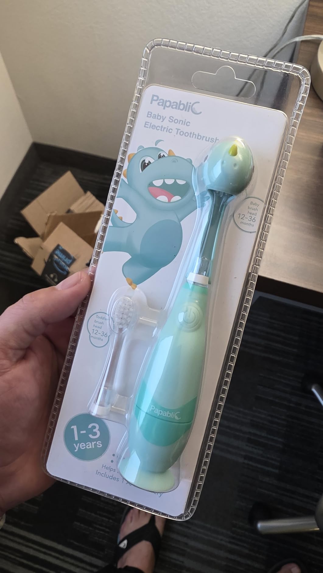 Papablic Toddler Sonic Electric Kids Toothbrush for Ages 1-3, Dinosaur(Max) customer photo 1