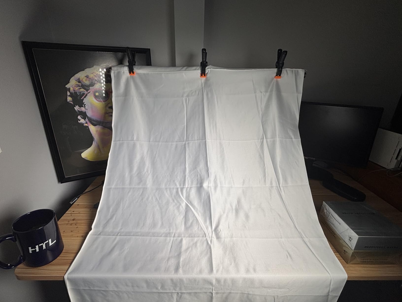 Black White Backdrop Screen with Stand Kit for Photo Video Studio Filming 5X6.5ft, Black Backdrop White Photo Curtain Background with T Shape Stand and 5 Spring Clamp for Photography Party Decorations customer photo 2