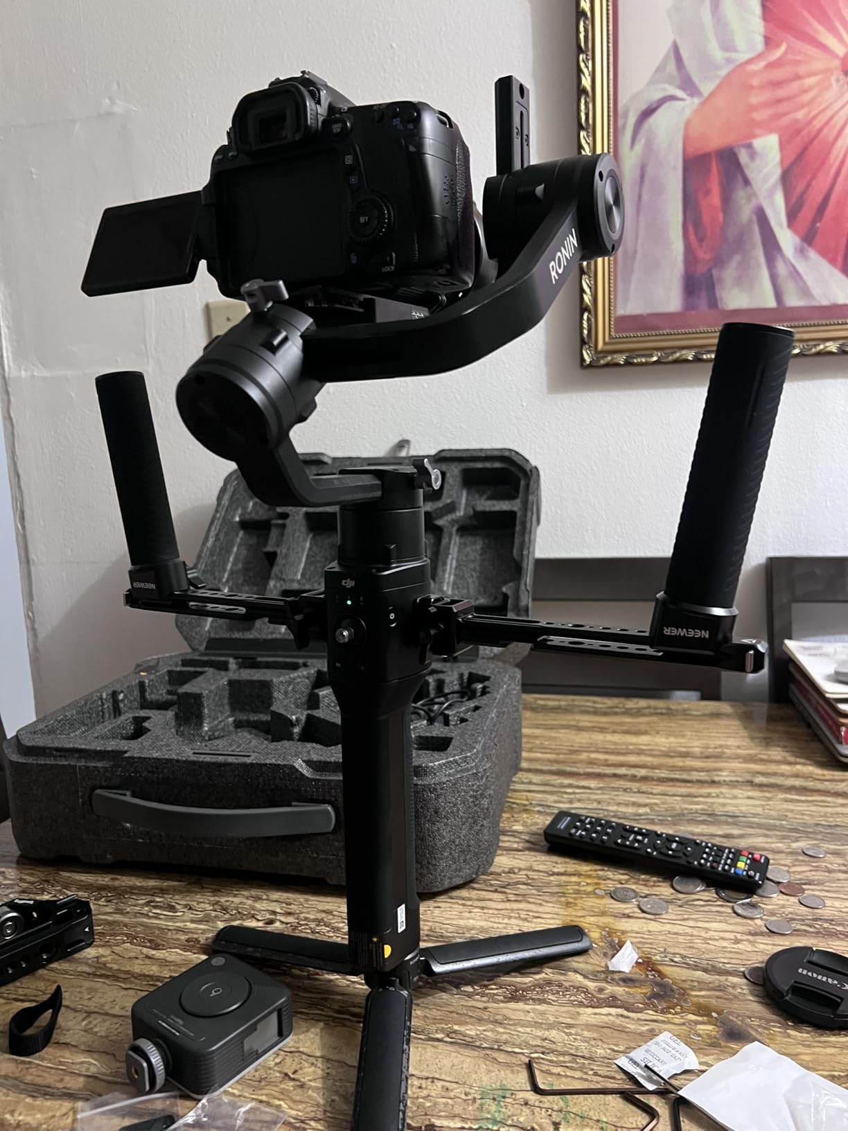 NEEWER Dual Handgrip Compatible with DJI RS5 RS4 RS4 Pro RS3 RS3 Pro RS2 RSC2 Ronin S SC Gimbal, Dual Handle Kit with 2 Mini NATO Rails, Quick Release NATO Clamps, 1/4