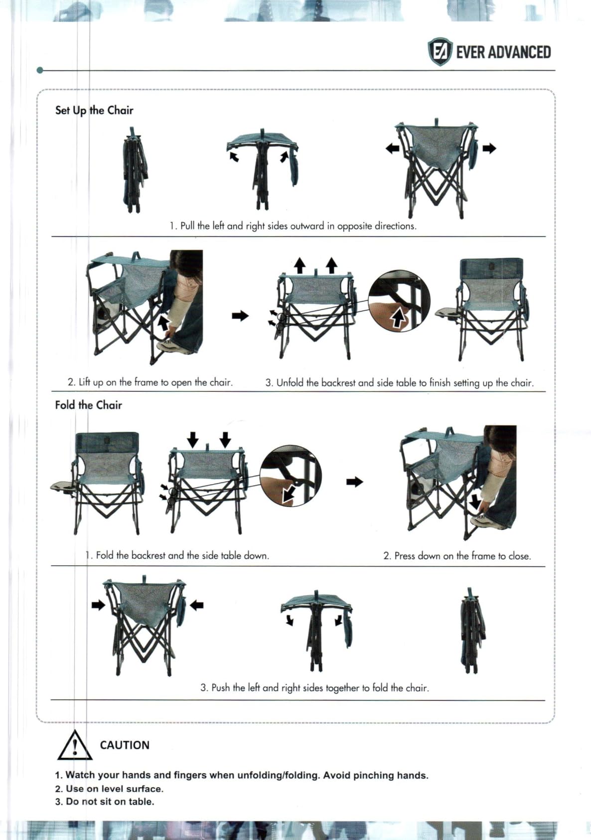 EVER ADVANCED Camping Directors' Chair with Side Table, Portable Folding with Compact Size, Heavy Duty Lawn Chair with Pocket for Camping, Lawn, Sports and Fishing, 400lbs, Black customer photo 1