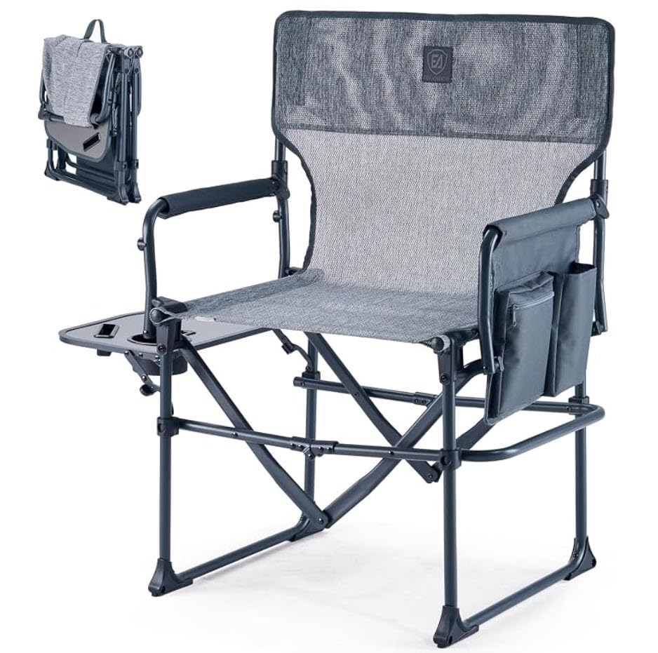 EVER ADVANCED Camping Directors' Chair with Side Table, Portable Folding with Compact Size, Heavy Duty Lawn Chair with Pocket for Camping, Lawn, Sports and Fishing, 400lbs, Black customer photo 2