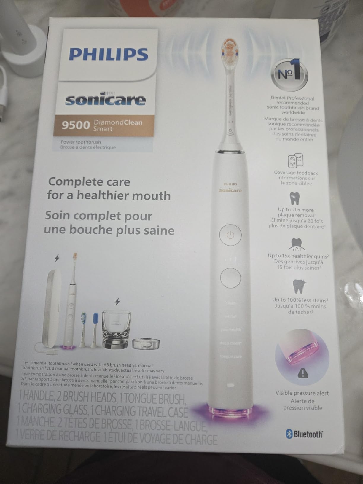 Philips Sonicare DiamondClean 9500 Electric Toothbrush 3 Brush Heads, Pink customer photo 1