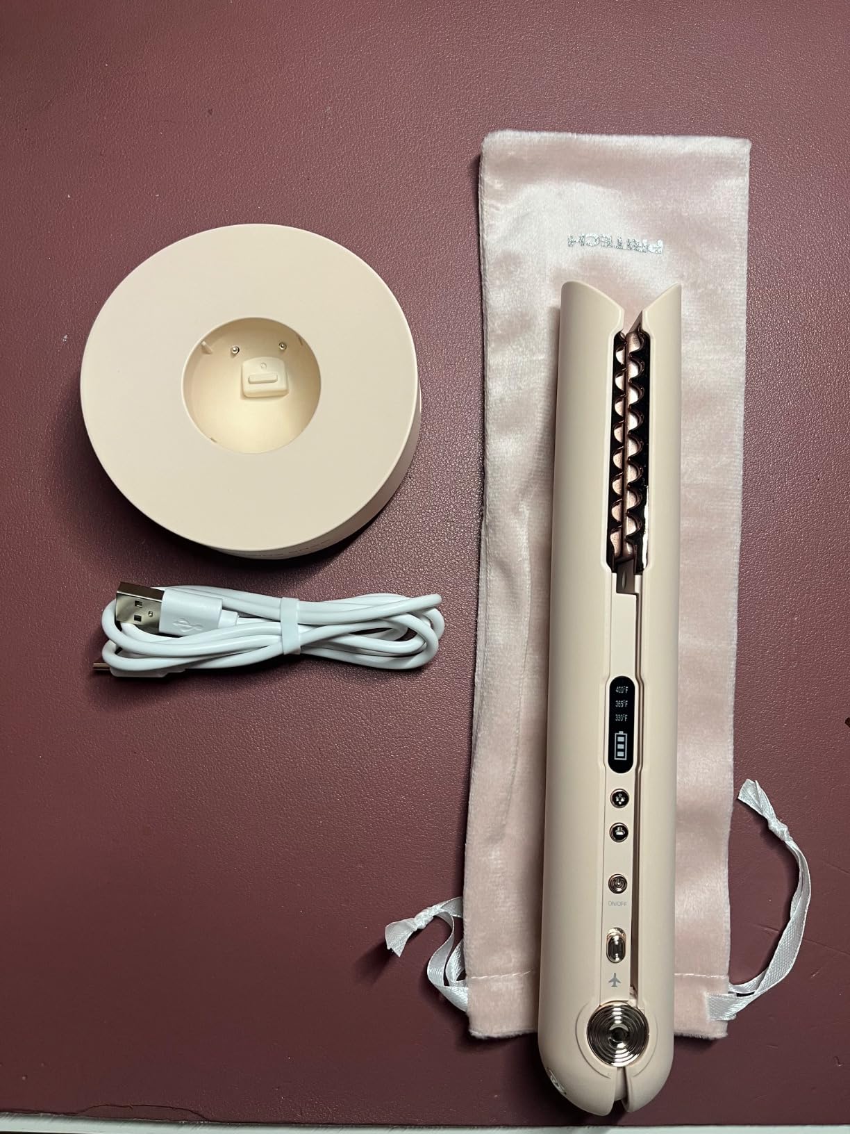 Flat Iron Cordless, Mini Hair Straightener and Curler for On The Go (Pink) customer photo 2