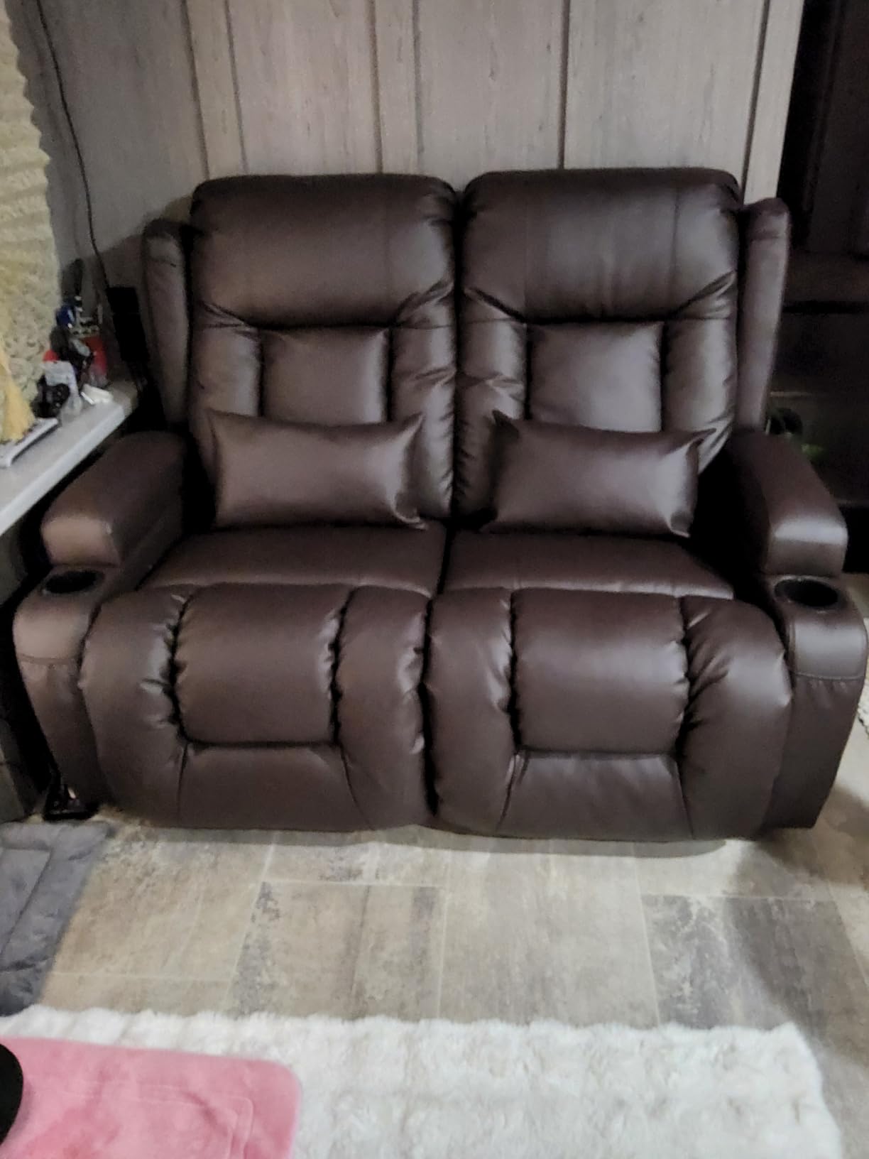 URRED Power Loveseat Recliner Sofa with Massage and Heat,Black customer photo 1