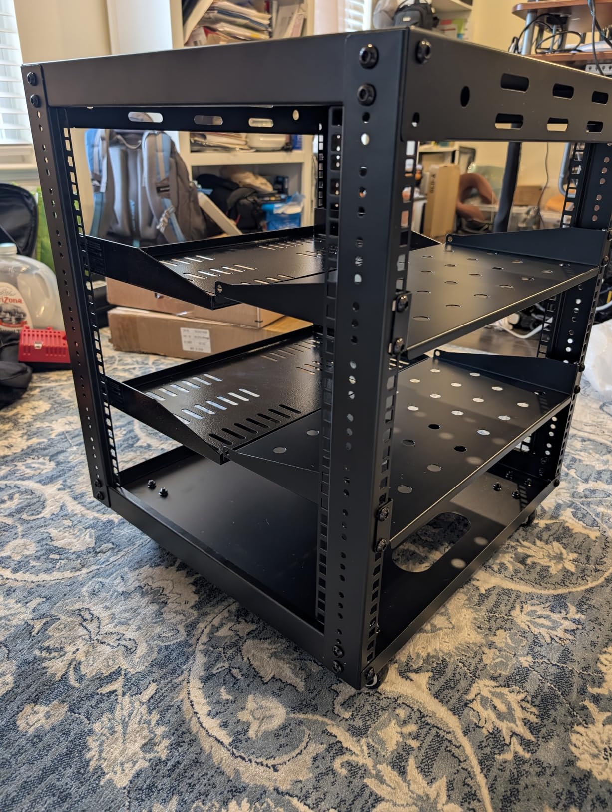 15U Open Frame Server Rack, Wall-mountable IT Rack w/Swivel Casters, 2 Rack Shelves, Top & Bottom Panels, Network Rack for Stereo/Computer/Data/IT/AV Equipment, 19.7”L x 18.8”W x 32.3”H customer photo 1