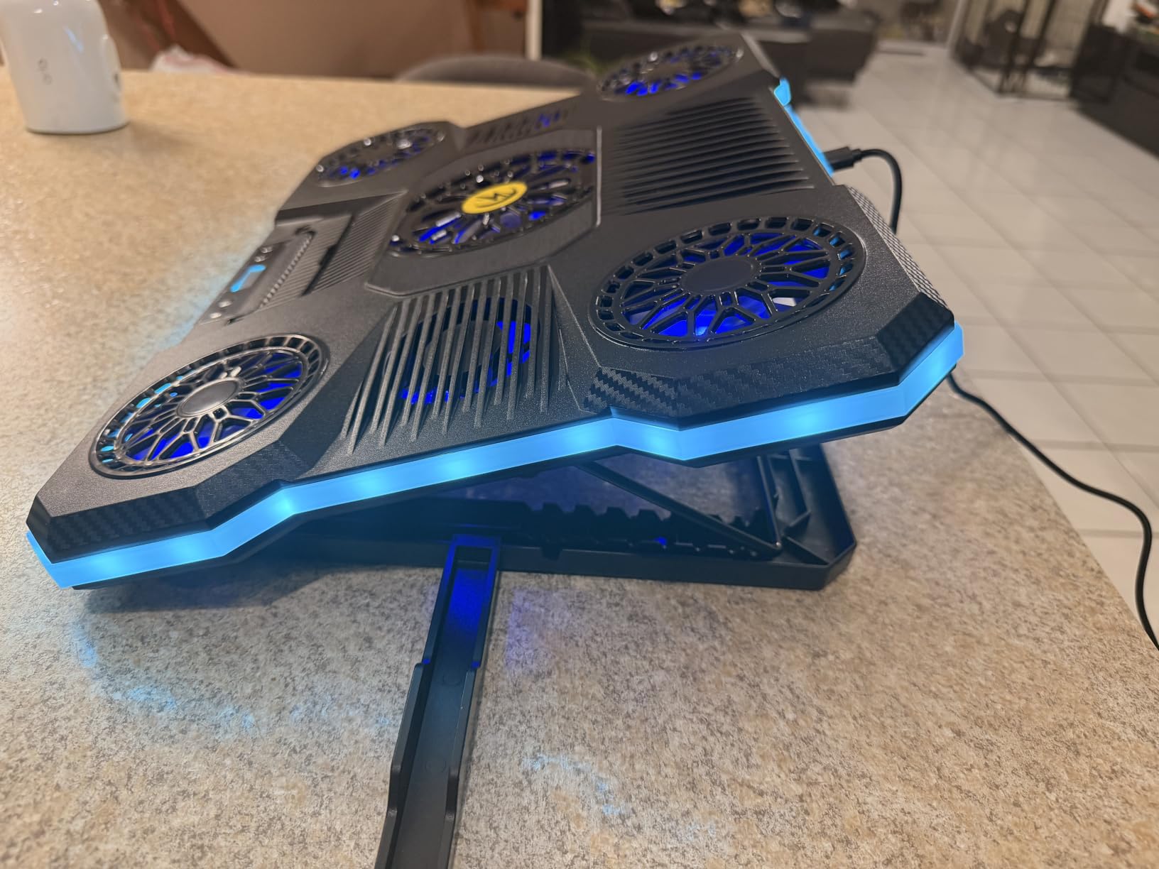 ChillCore Laptop Cooling Pad, RGB Lights Laptop Cooler 9 Fans for 15.6-19.3 Inch Laptops, Gaming Laptop Fan Cooling Pad with 8 Height Stands, 2 USB Ports - A21 Blue customer photo 2