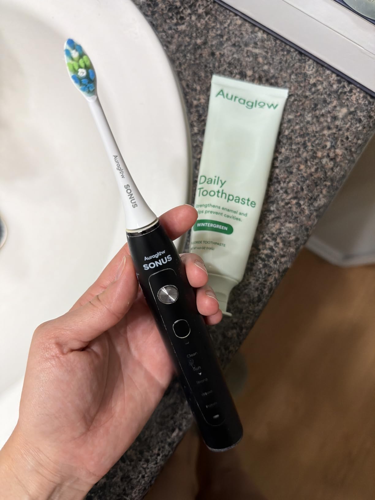AURAGLOW Electric Toothbrush for Adults, Strong Sonic Toothbrush, 40,000 VPM, Rechargeable, 5 Modes, Removes 10x More Plaque, IPX7, 30-Day Battery, 2 Brush Heads & Travel Case customer photo 2