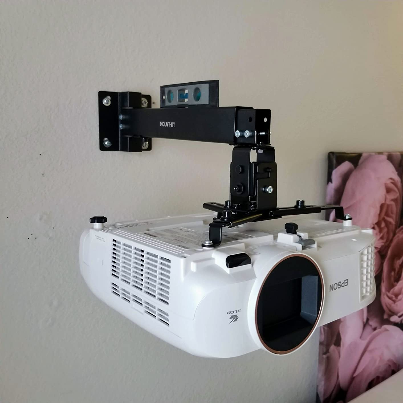 Mount-It! Projector Ceiling Mount and Wall Mount with Adjustable Arm, Universal Projector Mount for LCD/DLP Projectors, Flush Mount Option, Built-in Cable Management, 40lb Capacity, Black customer photo 1