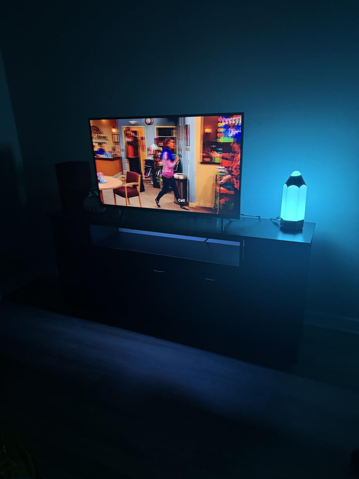 Huuger 63 Inch TV Stand for 65, 70 Inch TV, 11 Drawer Long Dresser with Power Outlets and LED Lights, Entertainment Center with Storage, Black Dresser with PU Leather Surface customer photo 1