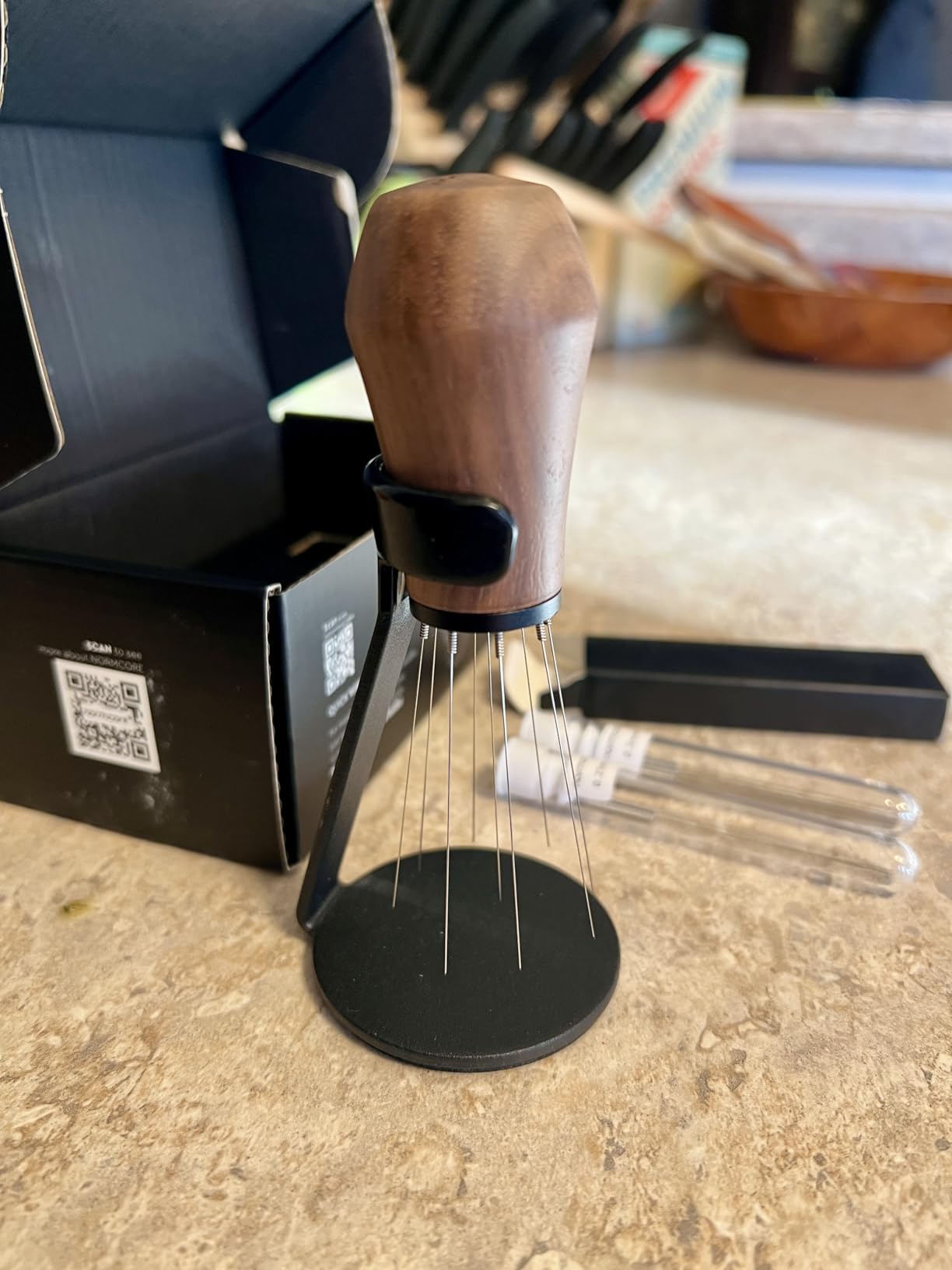 Normcore WDT Distribution Tool with Stand V3, Weiss Distribution Technique, 9 Prong Needle Espresso Stirrer, American Walnut Wood Handle customer photo 1
