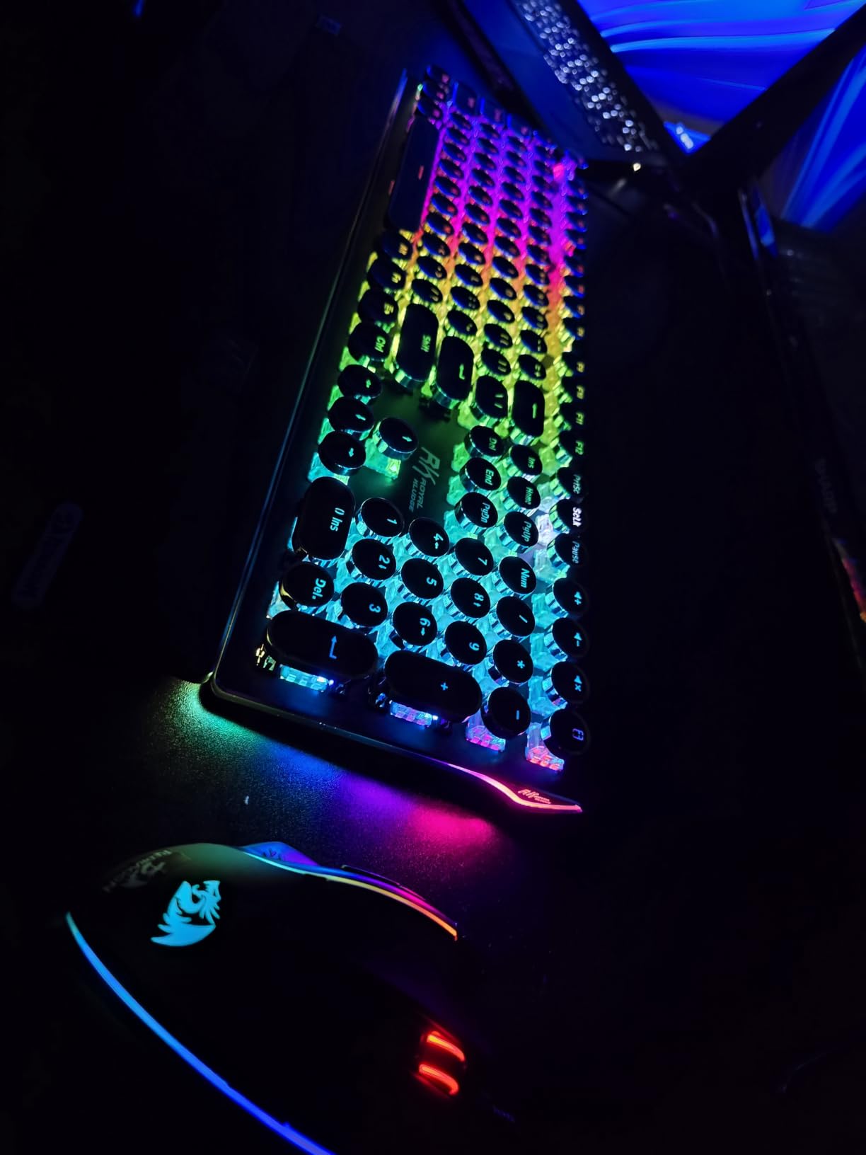 RK ROYAL KLUDGE X108 Typewriter Keyboard with Knob, Wired Mechanical Gaming Keyboard, 108 Keys RGB Backlit Sidelight, Detachable Wrist Rest, Retro Round Keycaps Blue Switches - Shadow Black customer photo 2
