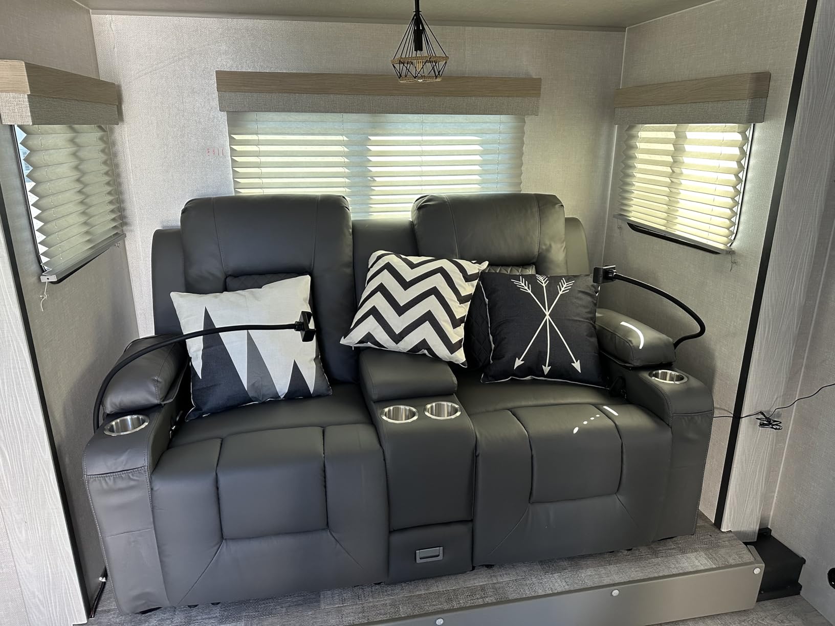 Loveseat Recliner Sofa, Home Theater Seating with Center Console, Reclining Loveseat RV Couch with USB Ports & Phone Holders, Wall Hugger RV Sofa Furniture with Storage & Pocket customer photo 2