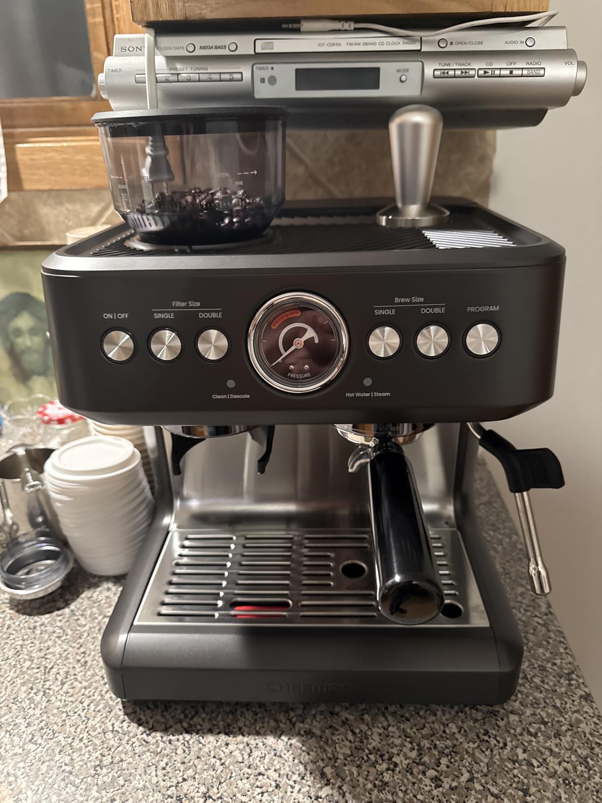 Chefman Crema Deluxe Espresso Machine with Double Boiler, Use Milk Frother and Brew Espresso Simultaneously, Professional Coffee Maker with Coffee Grinder and Steam Wand, 30 Grind Settings customer photo 2