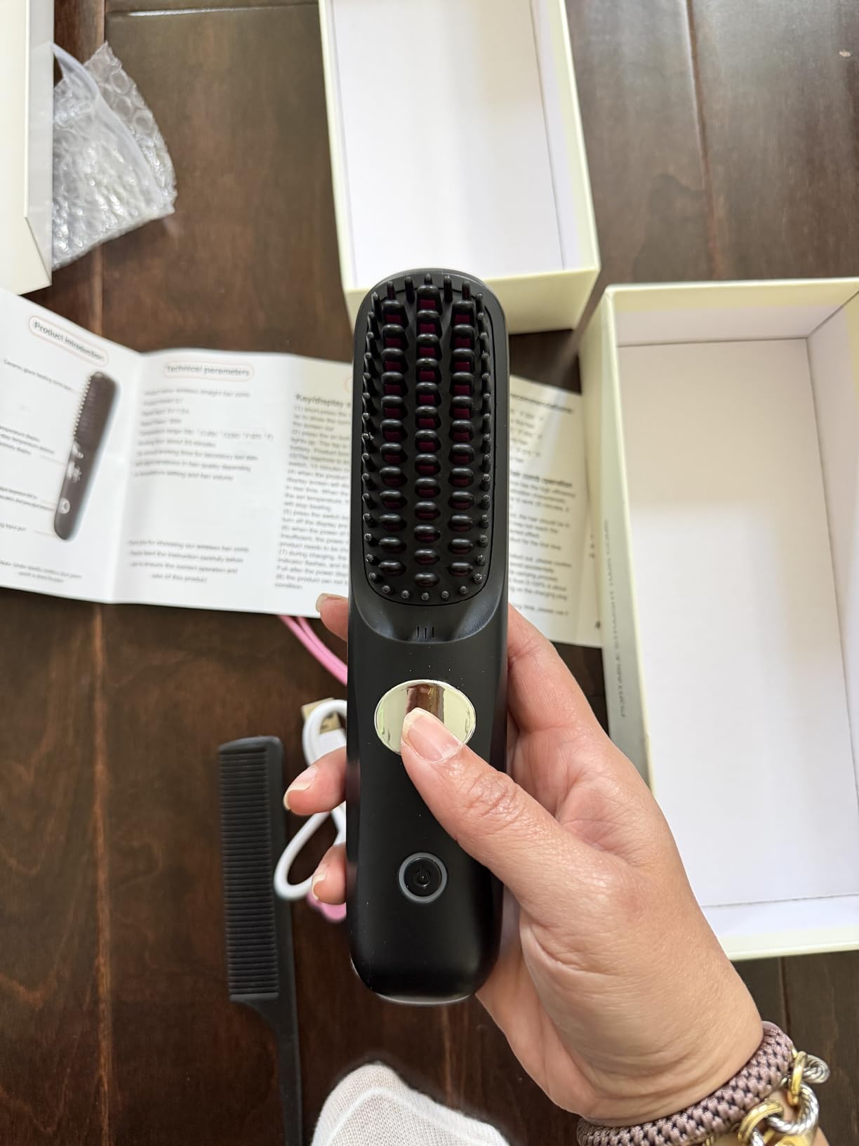 Cordless Hair Straightener Brush for Travel Portable Hair Straightener Comb with Negative Ion Mini hot Brush for Women, on-The-go Rechargeable with LED Display Anti-Scald Protection customer photo 1