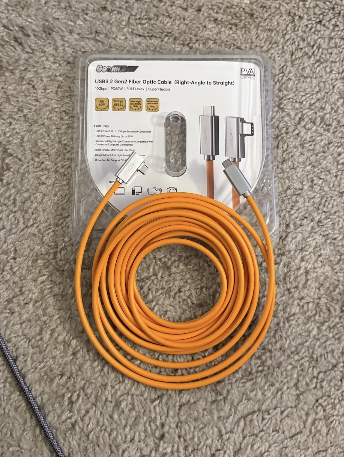 Fiber Optic USB C Tethering Cable 15 FT, 10Gbps 60W Right Angle Tether Cord customer photo 2
