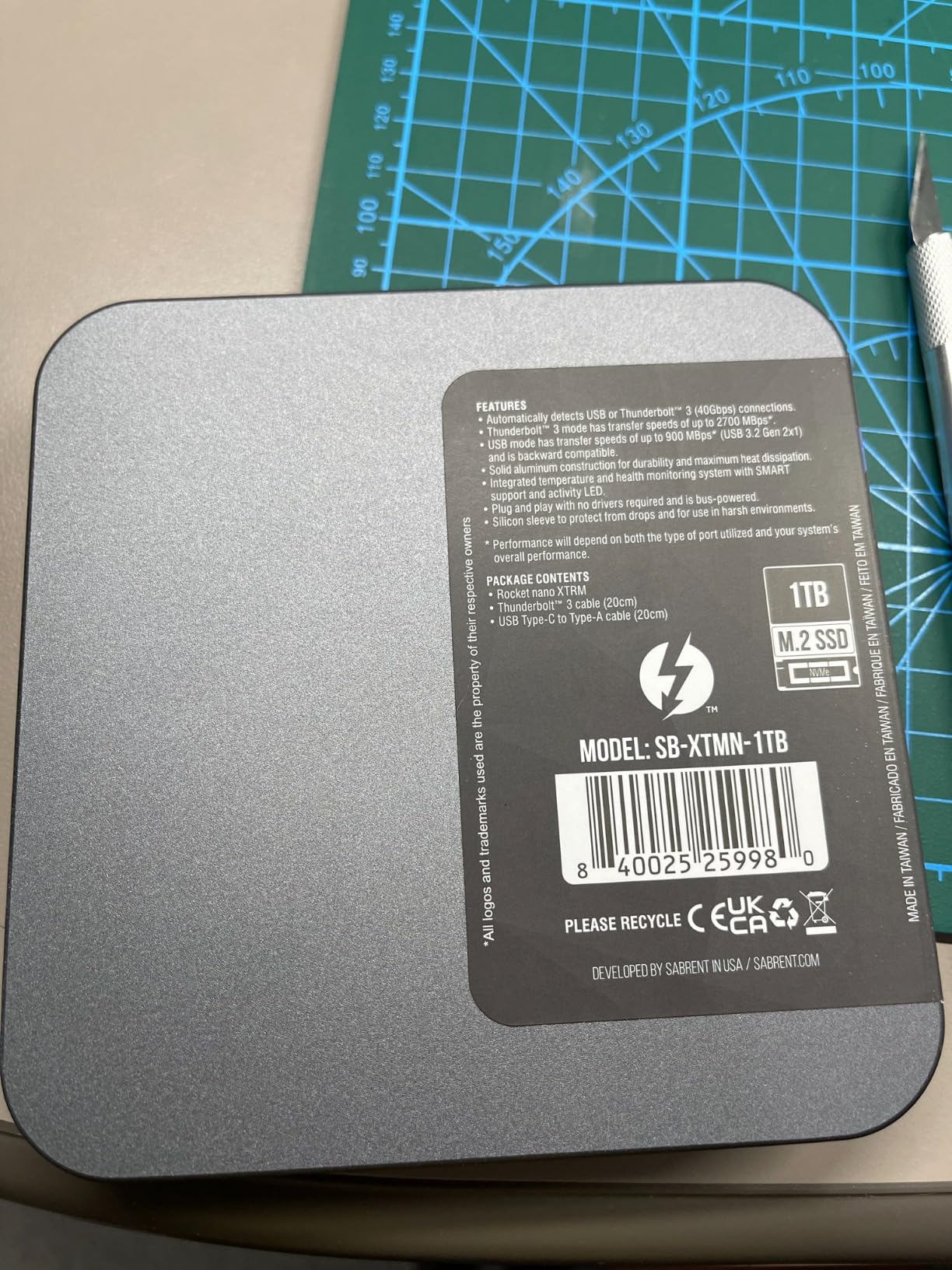SABRENT Rocket Nano XTRM 2TB External SSD – Thunderbolt 3 | 2700 MB/s | 900 MB/s USB 3.2 Gen 2 | Compact Aluminum | Both Cables Included | Mac, PC, Linux (SB-XTMN-2TB) customer photo 2