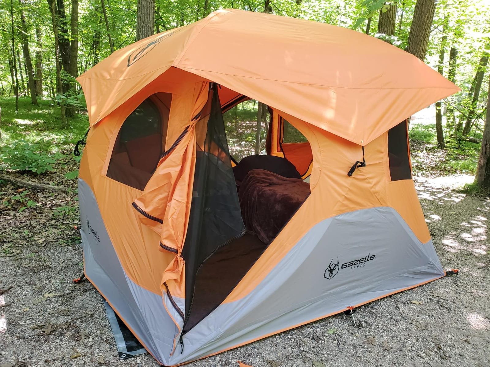 Gazelle T4 Waterproof 4 Person Portable Polyester Outdoor Pop Up Camping or Beach Tent with Removable Floor, Mesh Screens, and Rain Fly, Orange customer photo 1