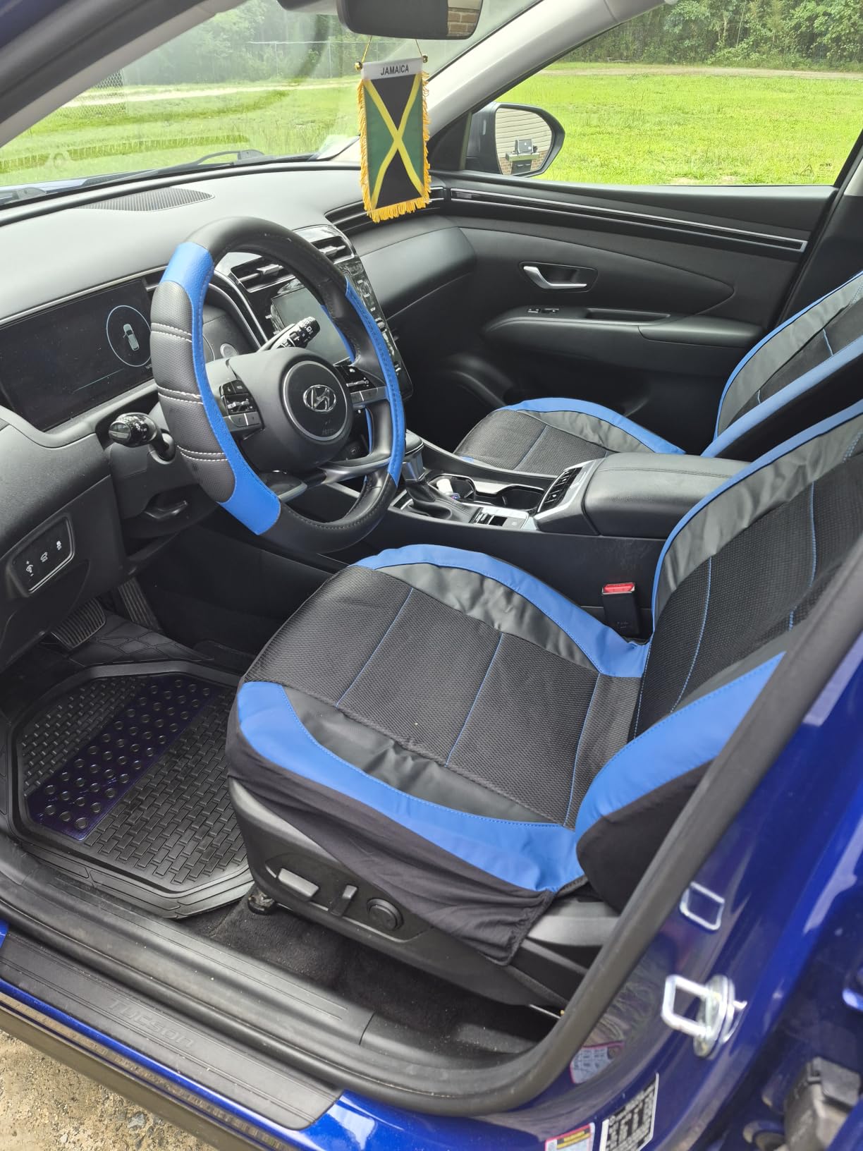 CAR PASS Line Rider Microfiber Leather Sporty Steering Wheel Cover Universal Fits for 95% Truck,SUV,Cars,14.5-15inch Anti-Slip Safety Comfortable Desgin (Black-Blue) customer photo 1