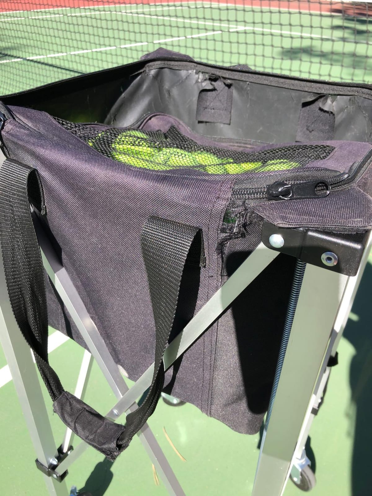 MORVAT Professional Tennis & Pickle Ball Hopper Holds 165 Balls Heavy-Duty Pro Sports Practice Cart, Foldable Portable Compact & Lightweight Zippered Pocket & Racket Holder, Carry Bag + 3 Tennis Balls customer photo 2