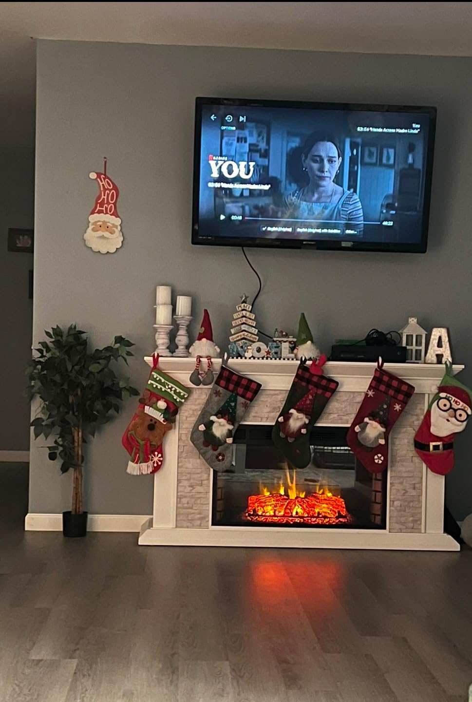 SEI Furniture Canyon Heights Faux Stacked Stone Electric Fireplace, White customer photo 1