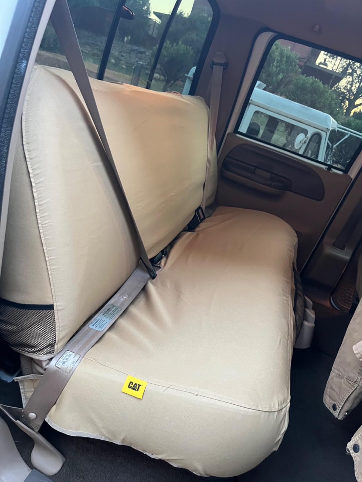 Caterpillar Custom Fit Front Bench Seat Cover with Utility Pockets for Ford F250 / F350 / F450 / F550 (1999-2007) - Durable Black Oxford Super Duty Interior Truck Seat Cover customer photo 1