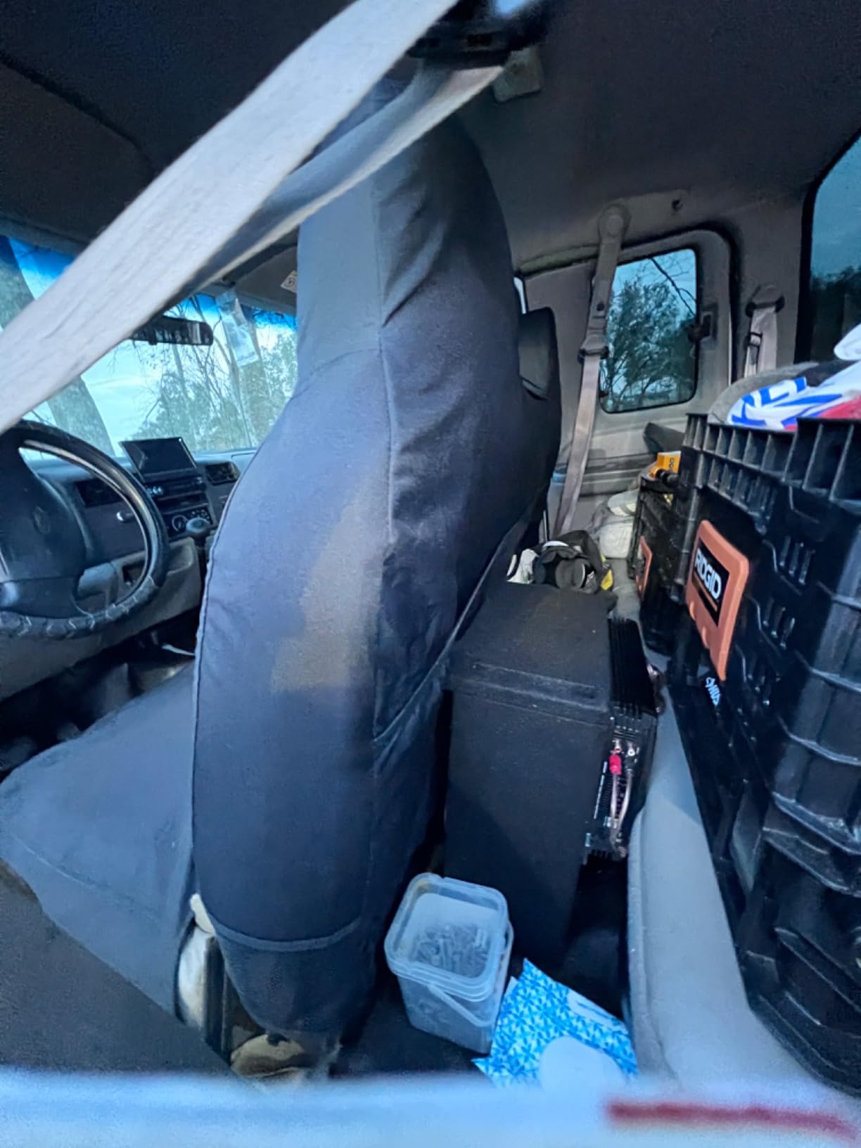 Caterpillar Custom Fit Front Bench Seat Cover with Utility Pockets for Ford F250 / F350 / F450 / F550 (1999-2007) - Durable Black Oxford Super Duty Interior Truck Seat Cover customer photo 2