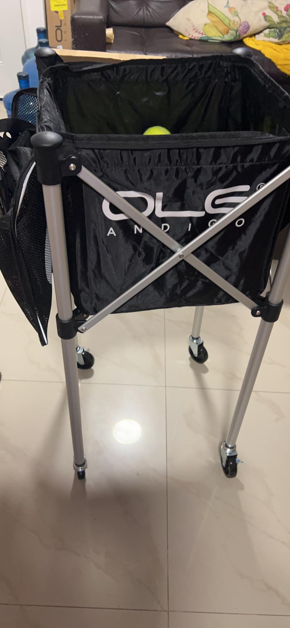 Tennis Ball Hopper Tennis Ball Basket with Side Pockets Lightweight Tennis Ball Cart Holds 160 Balls, Portable Sports Teaching Cart with Wheels for Tennis Player customer photo 1