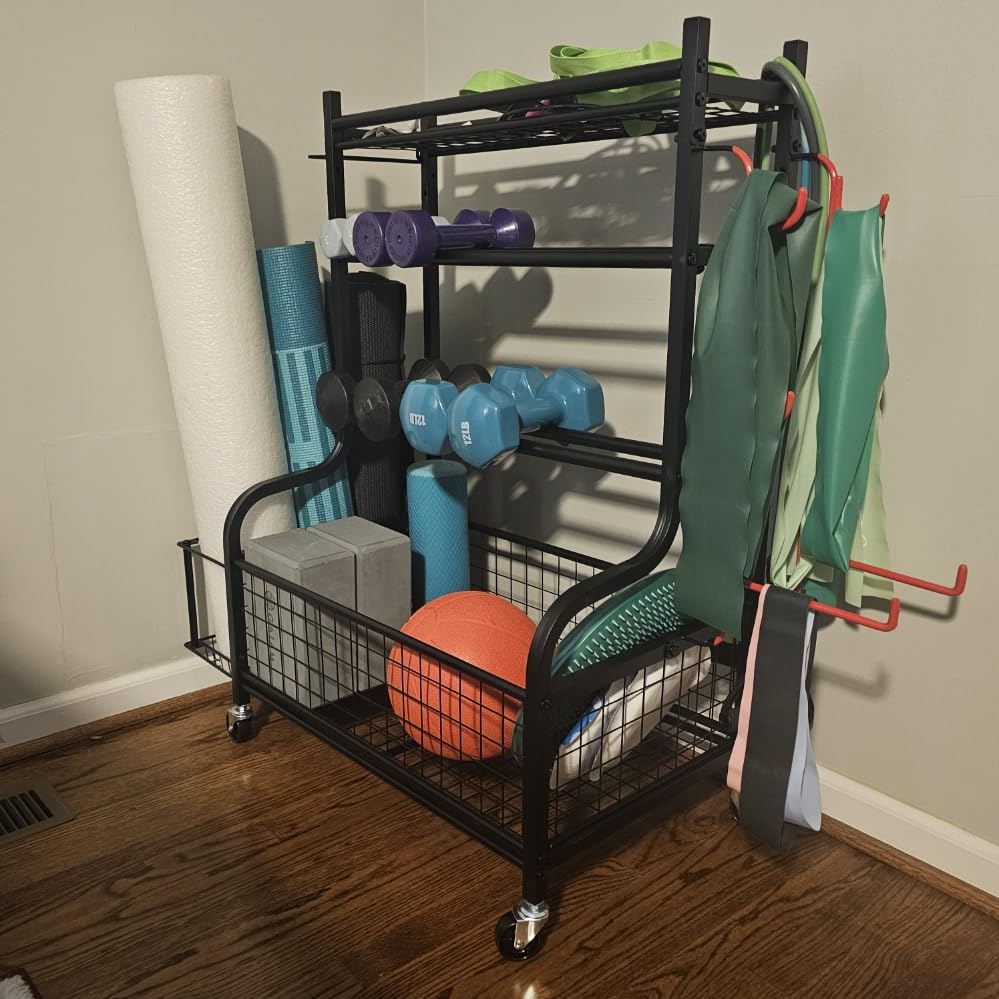 PLKOW Dumbbell Rack, Weight Rack for Home Gym Storage with Wheels and Hooks customer photo 1