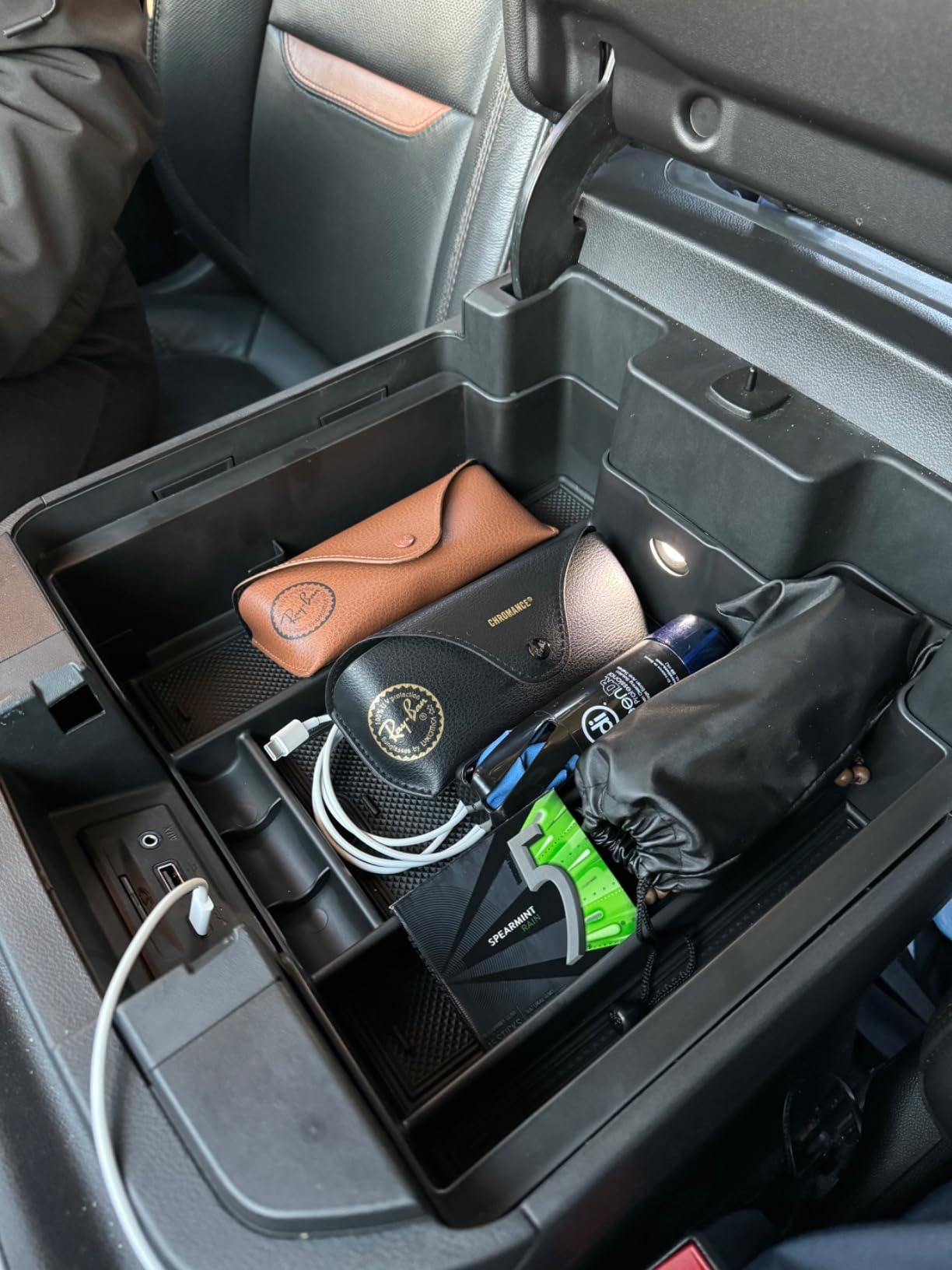 Center Console Organizer Compatible with 2020-2023 Silverado/Sierra 2500/3500HD/ 2019-2022 Chevy Silverado 1500 / GMC Sierra 1500 Accessories - Full-Coverage Insert Tray, ABS material Black customer photo 2