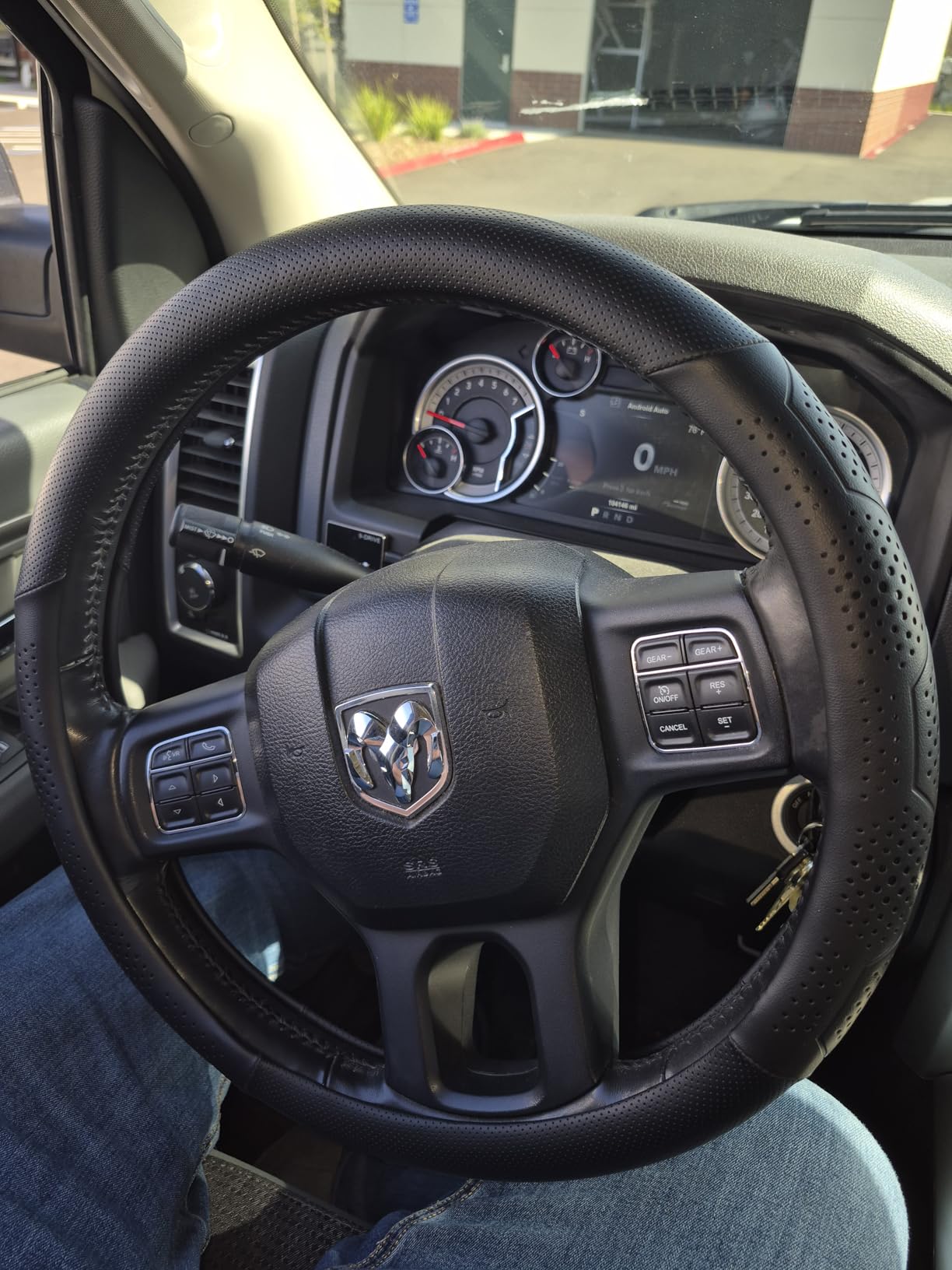 Yangday Leather Steering Wheel Cover for Dodge Ram 1500 2500 3500, 15.5-16 Inches Car Steering Wheel Cover with Anti-Slip Massage Particle (Black) customer photo 1
