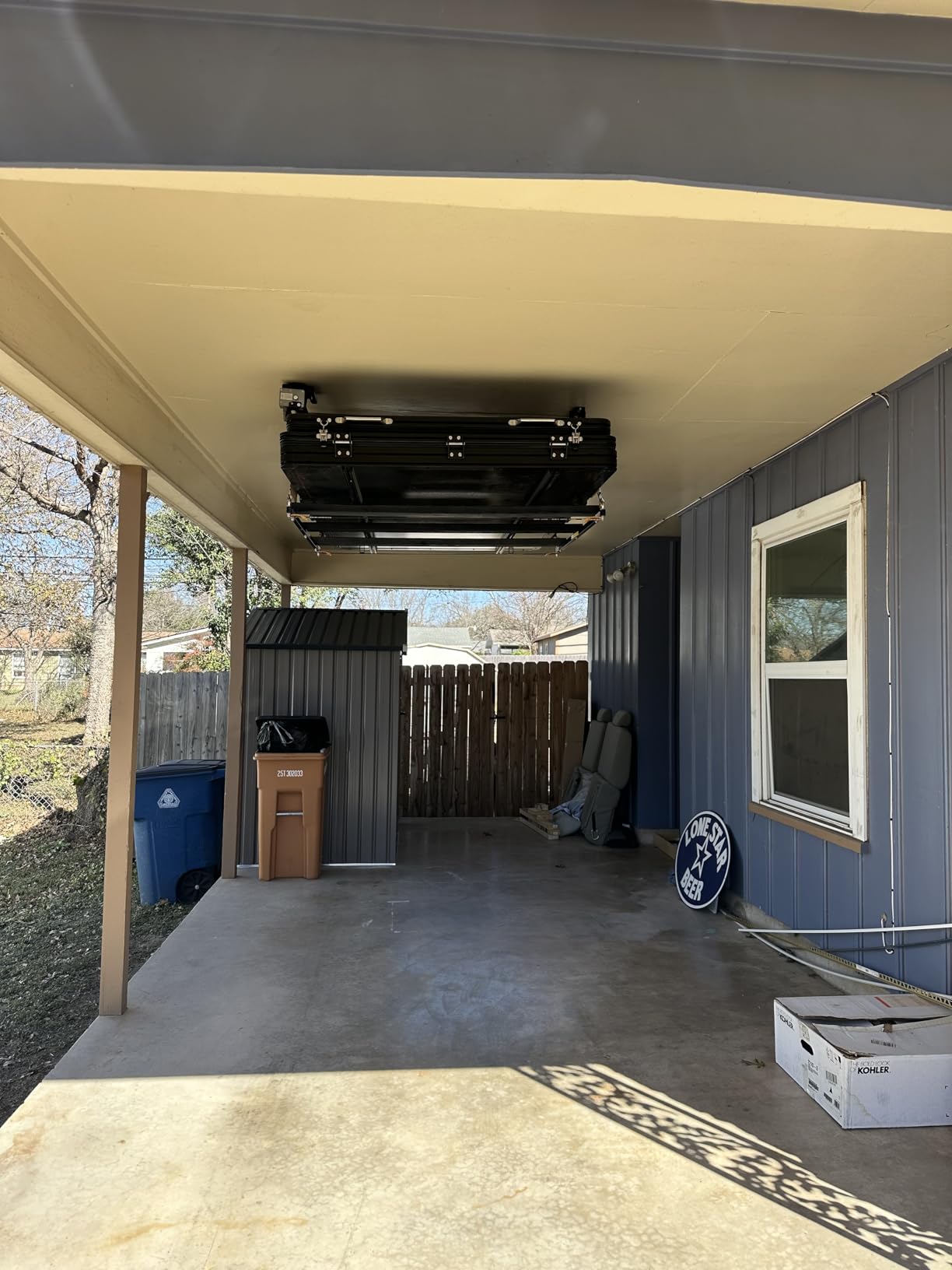 FLEXIMOUNTS GL1 Overhead Garage Lifting Storage Rack, 4x4 Ft Heavy-Duty Metal Garage Ceiling Rack, Adjustable Organization System With 71''L Axle, 350lbs Weight, Black customer photo 2
